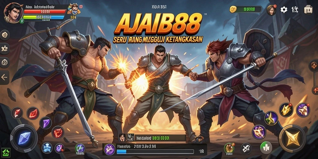 Tampilan gameplay AJAIB88 dengan pertarungan epik dan karakter yang kuat.