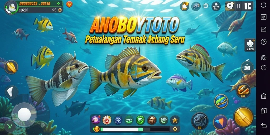 Tampilan gameplay ANOBOYTOTO dengan aksi menembak ikan.