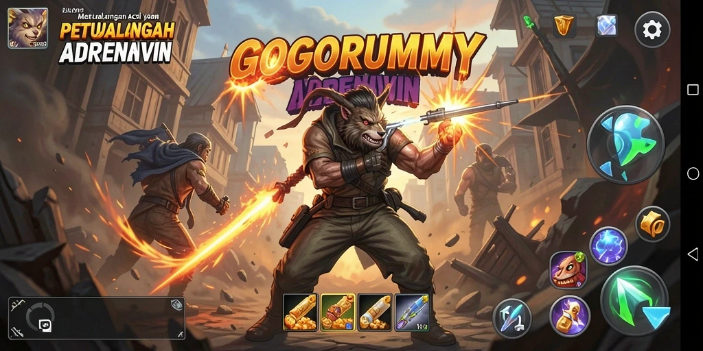 Tampilan gameplay GOGORUMMY yang penuh aksi dan tantangan menarik.