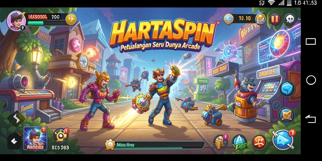 Tampilan gameplay HARTASPIN yang penuh aksi dan warna.
