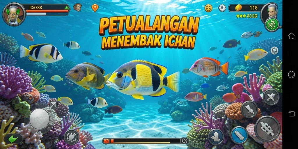 Tangkapan layar gameplay menampilkan aksi menembak ikan yang mendebarkan.