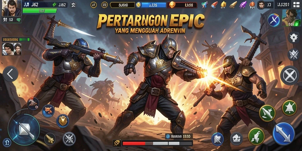 Screenshot gameplay JJ62 menunjukkan pertarungan antar karakter yang dinamis dan seru.