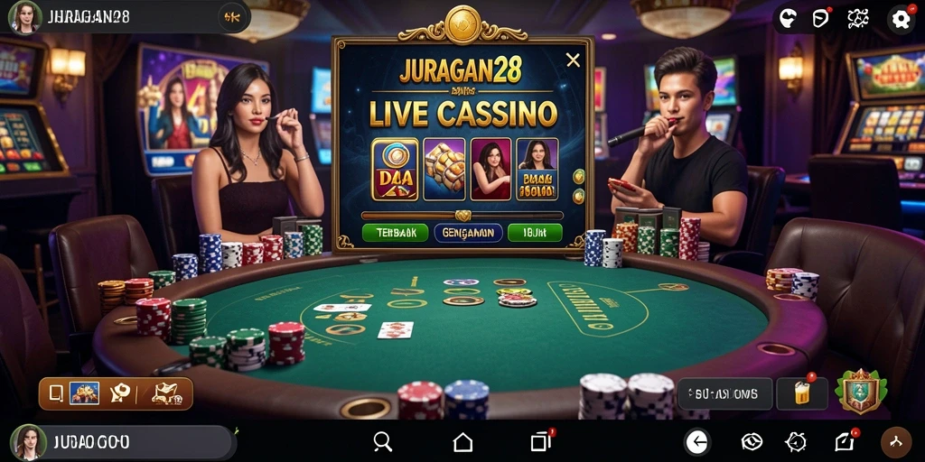 Tampilan gameplay Live Casino JURAGAN28 dengan dealer profesional dan interaksi pemain.