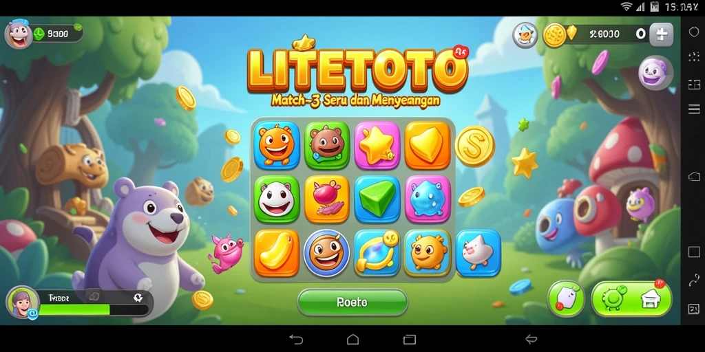 Tampilan gameplay LITETOTO menampilkan kemeriahan permata yang berwarna-warni.