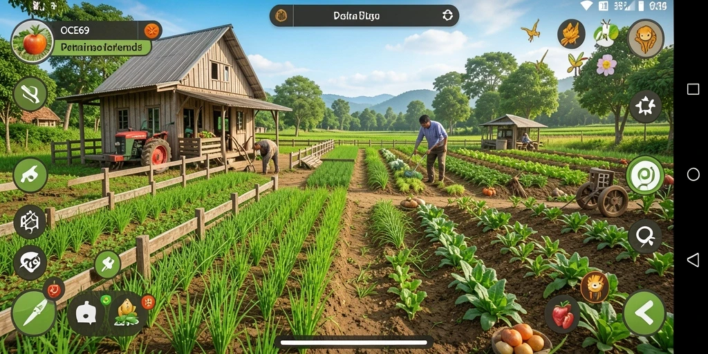 Tampilan gameplay OCE69 yang menarik dengan lahan pertanian yang subur.