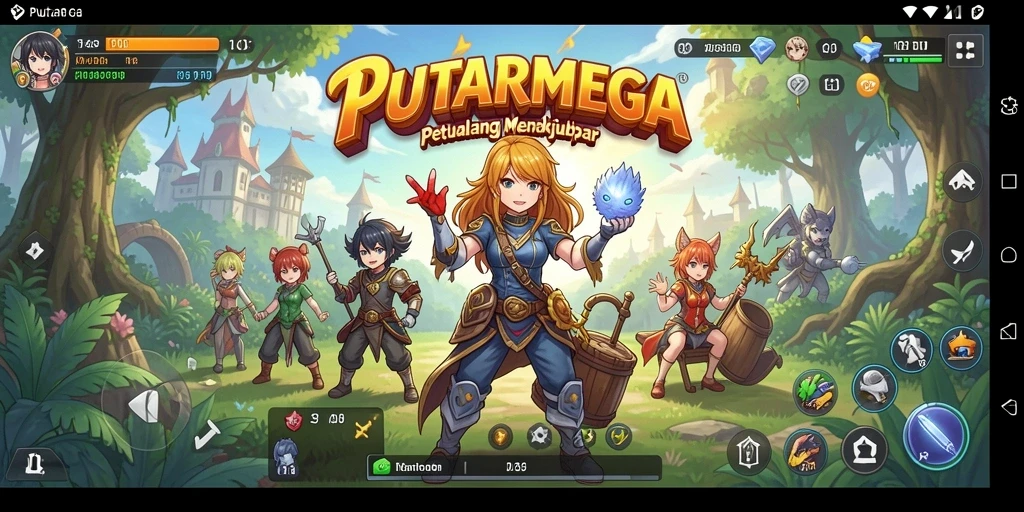 Tangkapan layar menampilkan karakter lucu dan pertarungan seru di PUTARMEGA.