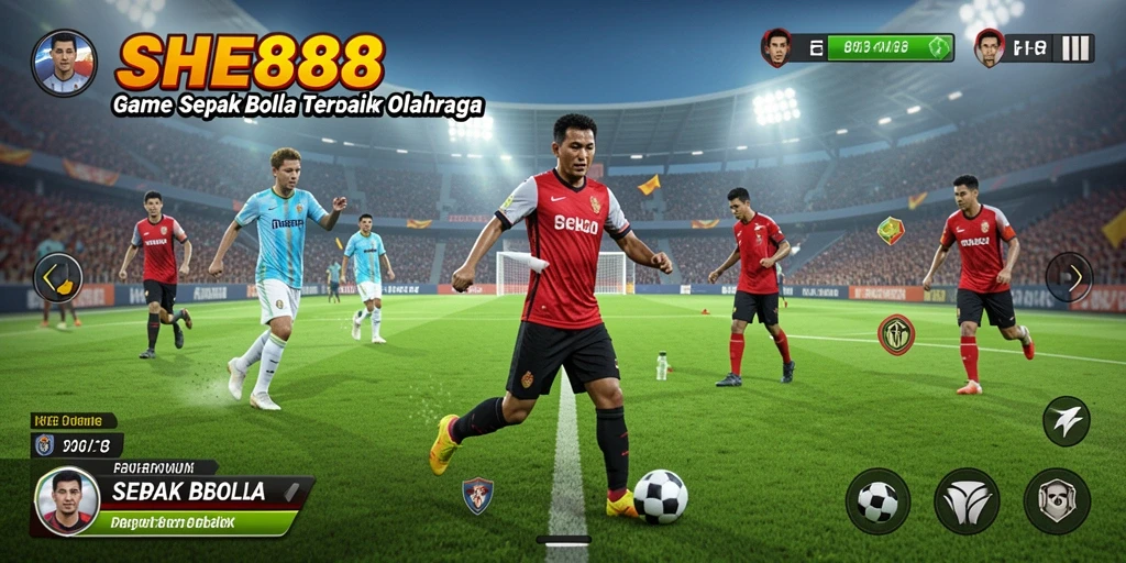 Tampilan gameplay <strong>SHE888</strong> yang penuh aksi di lapangan sepak bola.