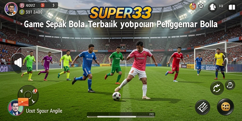 Tampilan gameplay mendebarkan dari SUPER33 menunjukkan aksi sepak bola yang intens.