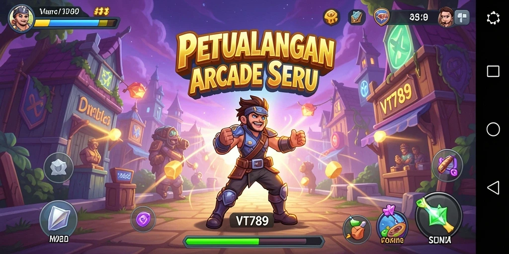 Tangkapan layar utama yang menunjukkan aksi menegangkan dari gameplay Arcade.